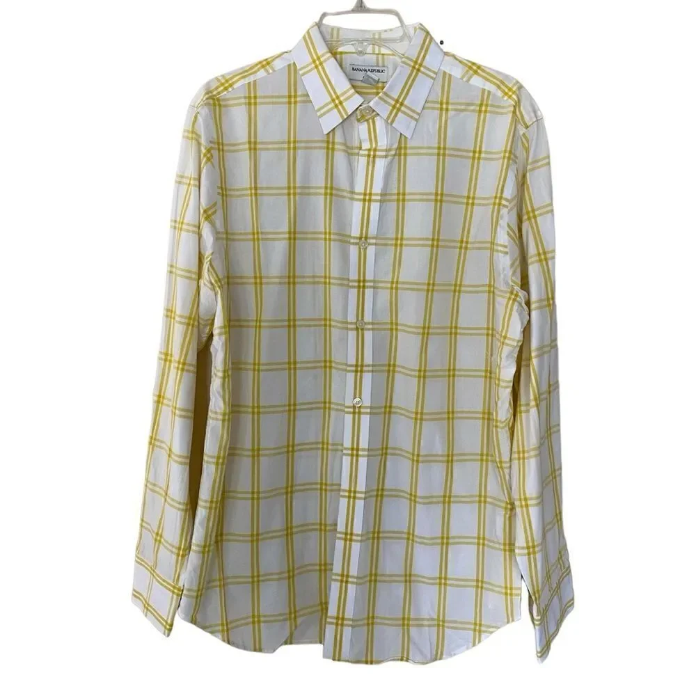 Banana Republic Slim Fit Yellow Plaid Dress Shirt